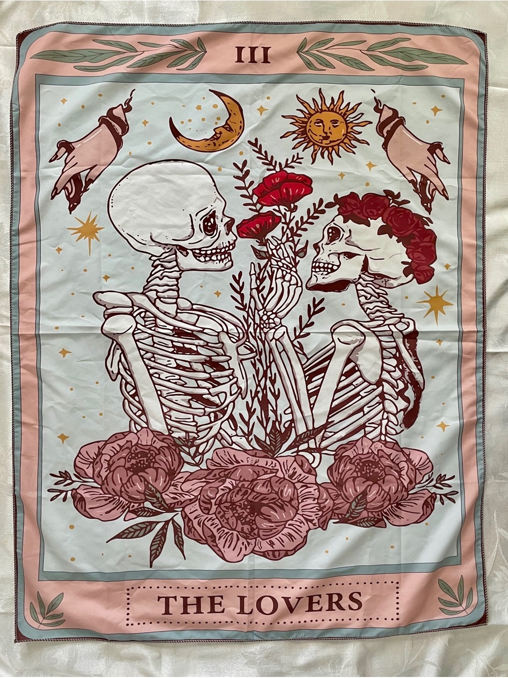 Tarot “The Lovers” Skeleton Decorative Wall Hanging Tapestry Scarf 36.5 x 28.5